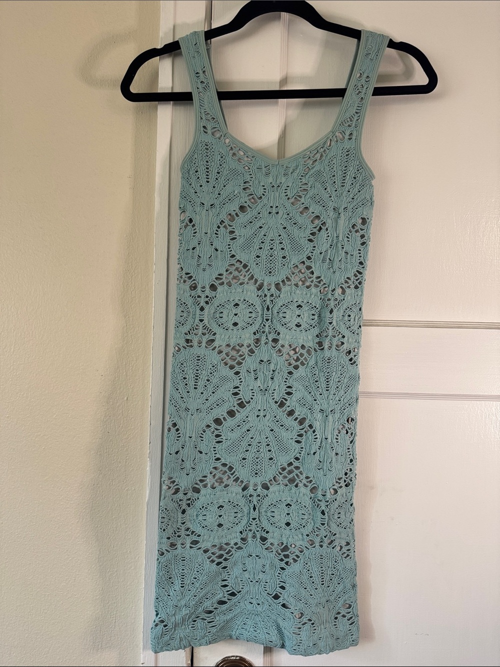 Free People Stretchy/form fitting Crochet Tank Dress in Light Aqua